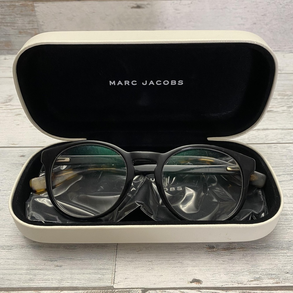 Marc Jacobs Eyeglasses 50-19 Black Round Full Rim Tortoise Arms Womens Plastic